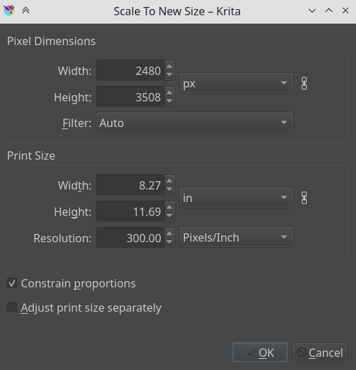 resize an image in krita