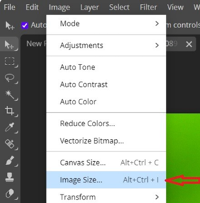 resize an image in photopea