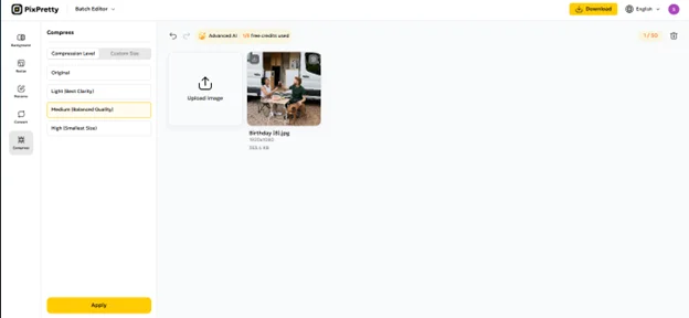 upload image in pixpretty ai