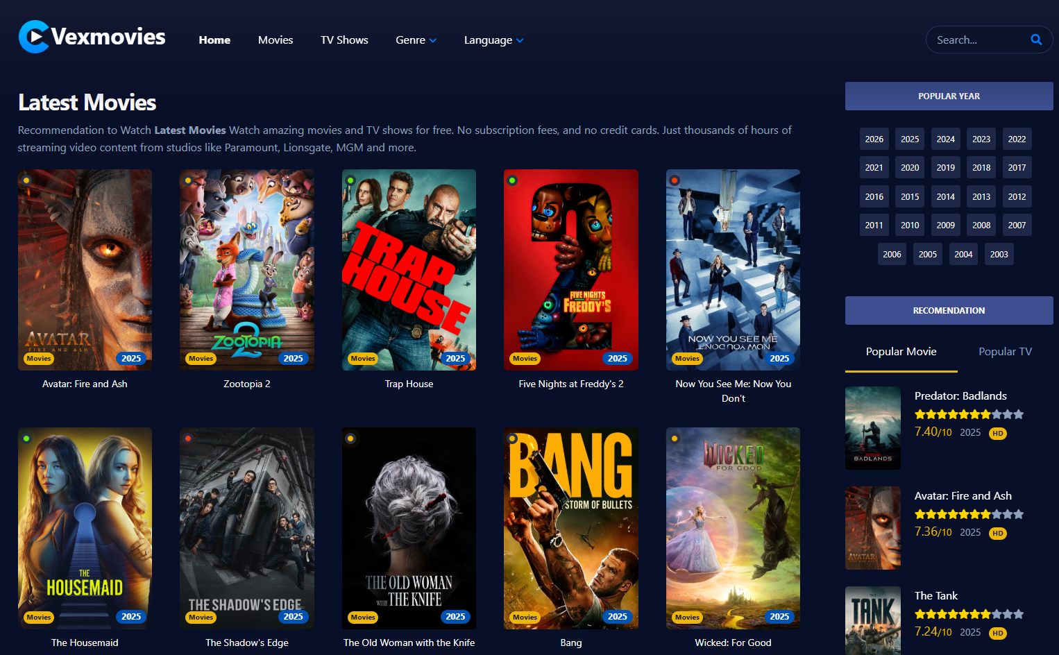 Vexmovies online website