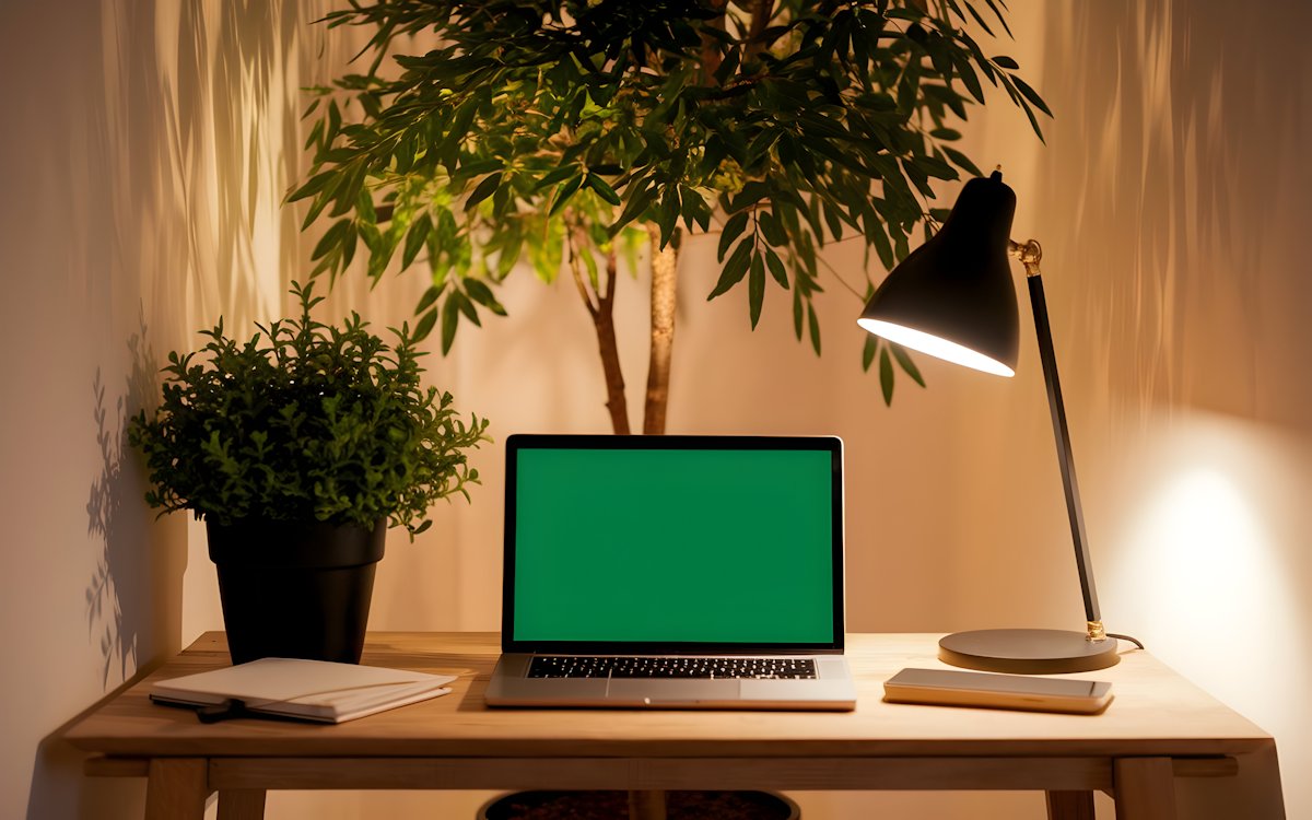 cozy workspace with laptop