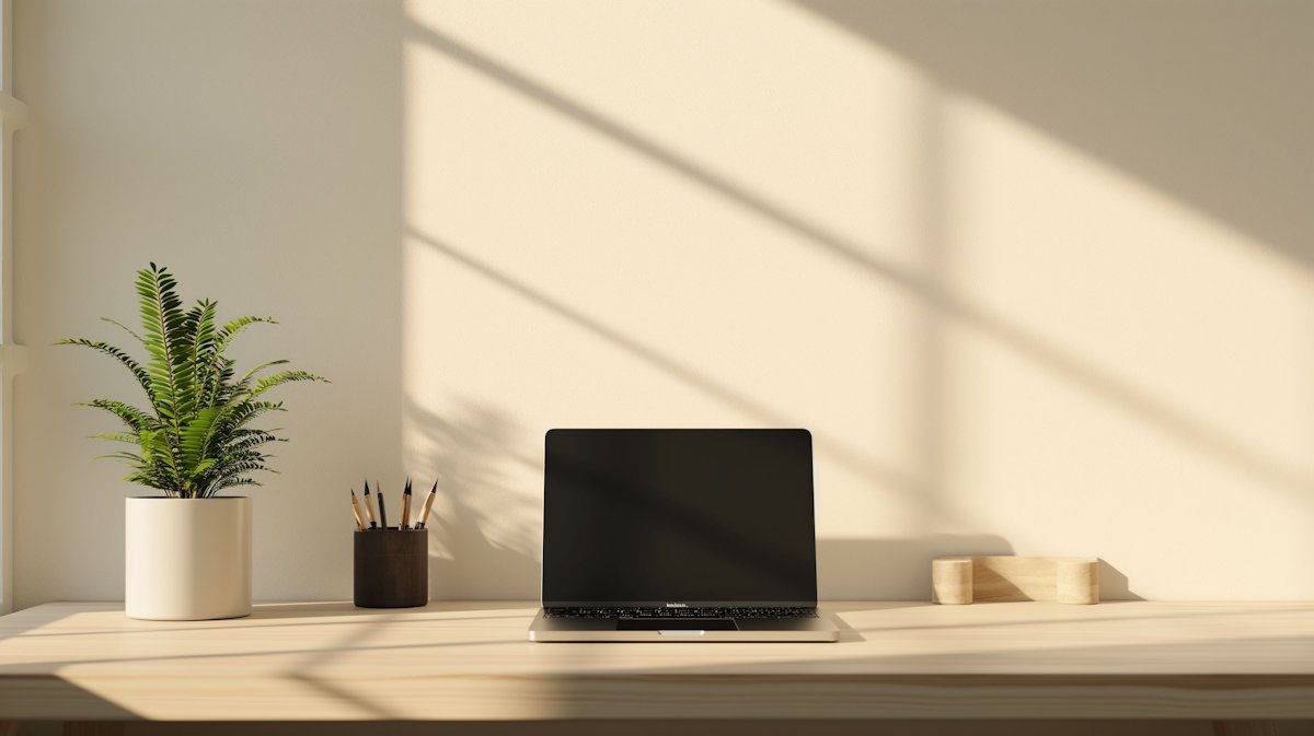 serene workspace table with laptop