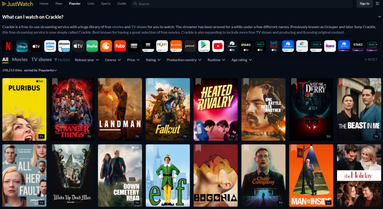 Crackle: Movie/TV Filter Interface