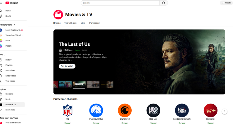 YouTube: Free Movies with Ads