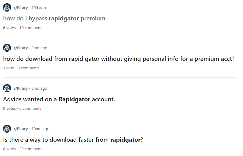 Rapidgator discussion in reddit