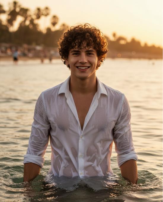 a muscular man in the sea