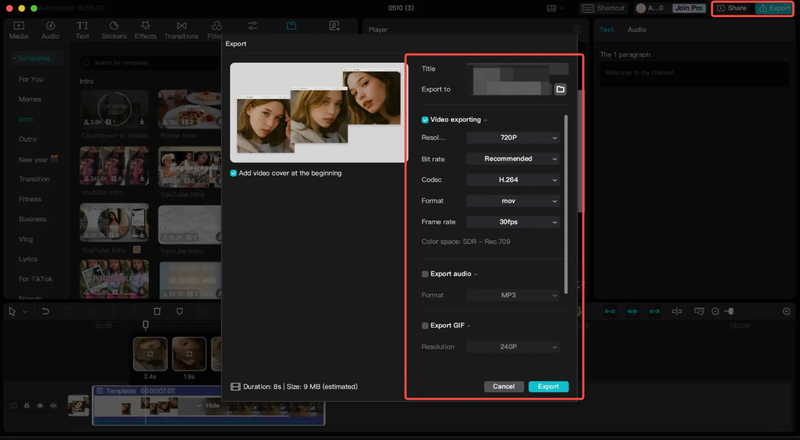 Adjust Clips, Photos, or Text Optionally