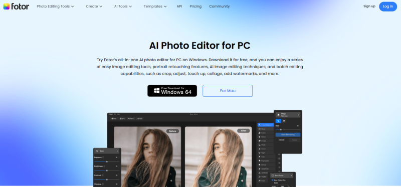 Fotor PC app with AI background removal and templates