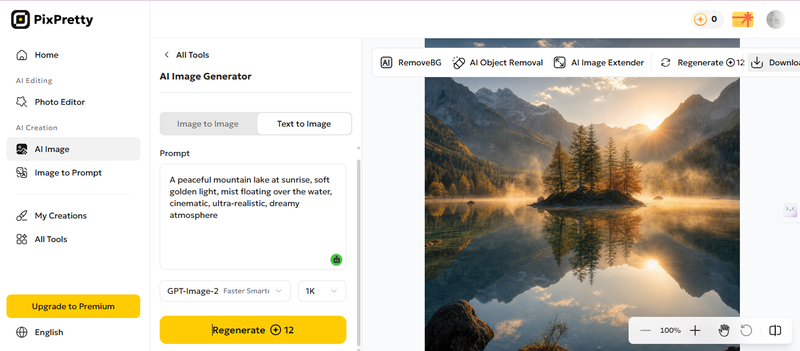 Pixpretty App Screen with Generate Button