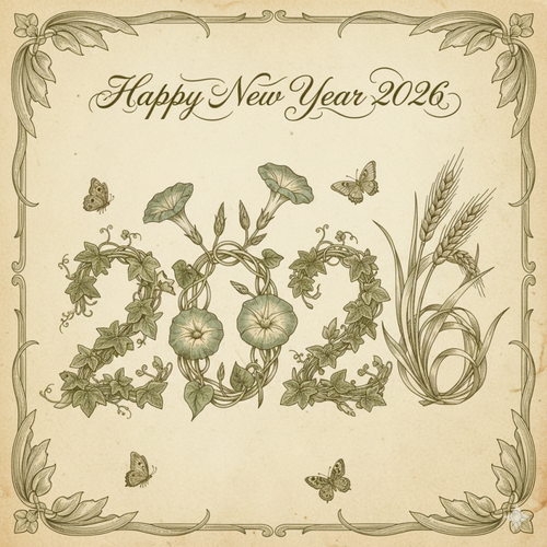 Botanical engraving of 2026 with plants