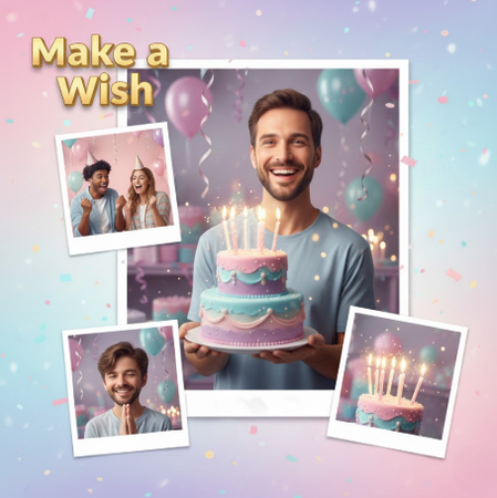 Boy holding cake with candles and sparkles