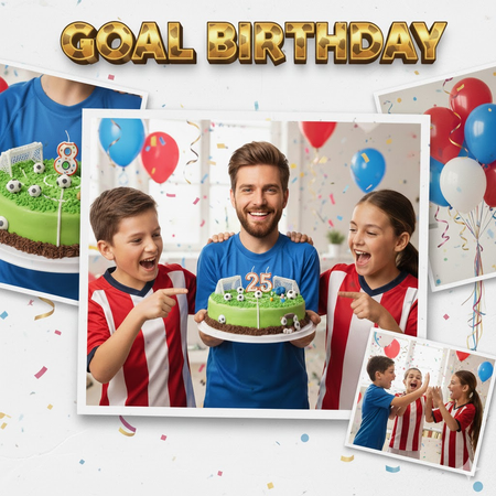 Boy with soccer cake and friends