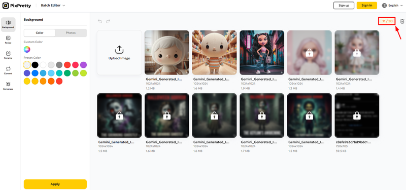 choose maximum 50 images