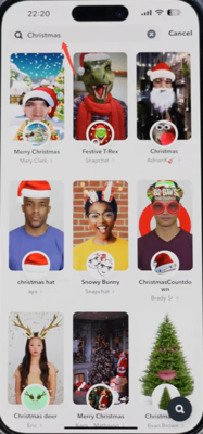 Scroll through the Christmas filters