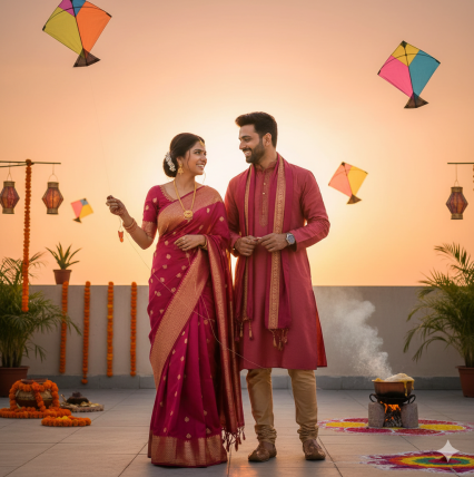Couple in Coordinated Sankranti Outfits
