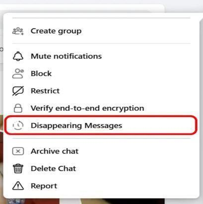 Select Disappearing Messages Option