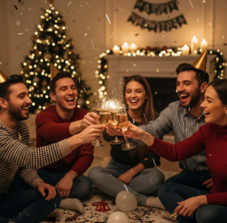 Friends Toasting at Midnight