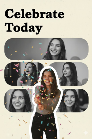 Girl blowing confetti with photo panels