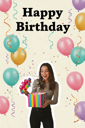 Girl holding pink cake with candles