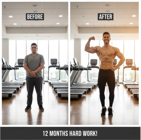 Gym transformation with confident smiling person