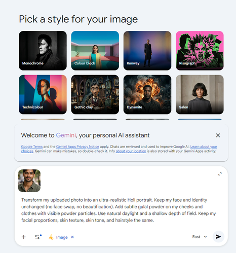 Holi Gemini Ai Prompt；