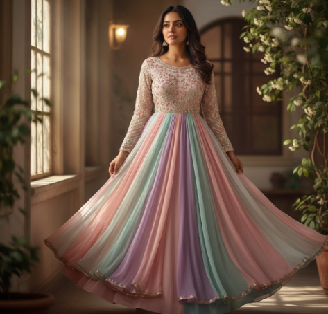 Indian girl in pastel Anarkali dress