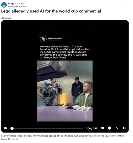 Debate over Ai Generated Lego on Reddit
