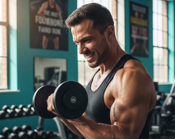 Man doing bicep curls in gym