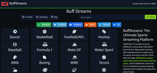 BuffStreams sports streaming interface