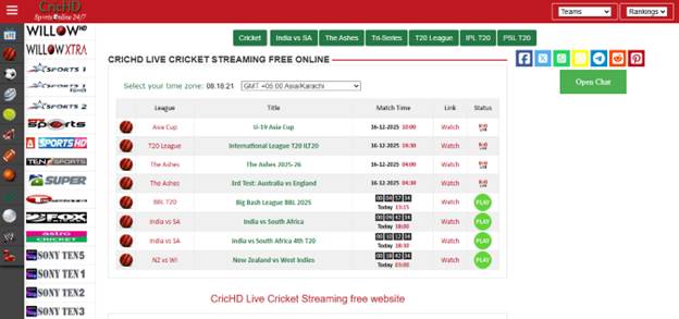 CricHD multi-sport streaming