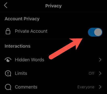 Private account toggle