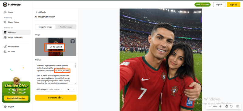 Re Upload and Edit Prompt for Selfie