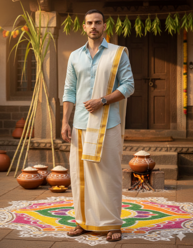 Showing AI-Generated realistic Pongal festival look for men