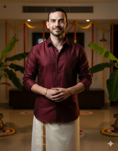 Showing an AI-generated stylish Pongal outfit for men with a modern festive