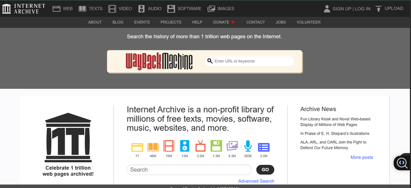 Internet Archive Benutzeroberfläche