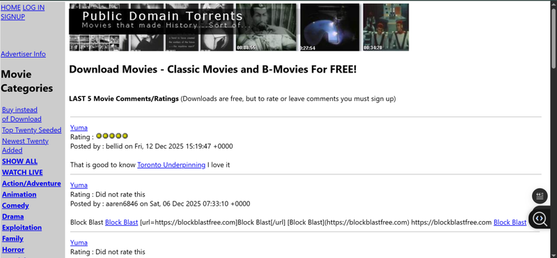 Public Domain Torrents Benutzeroberfläche