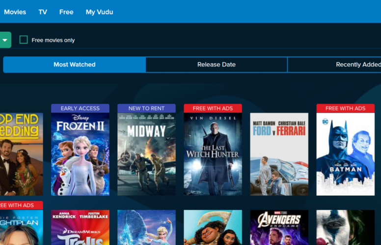 Vudu kostenlose Sektion Benutzeroberfläche