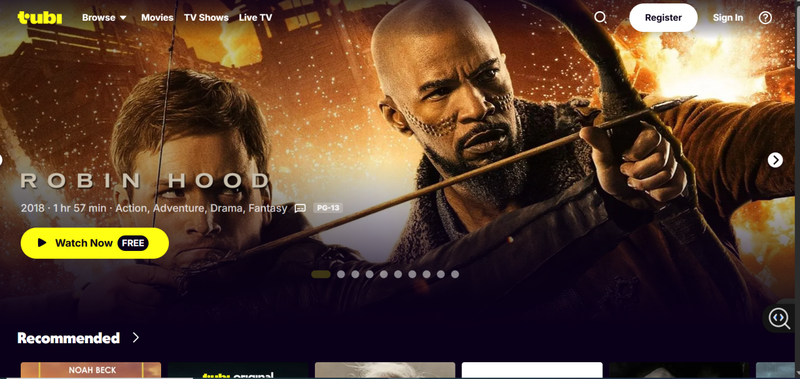 Tubi TV Benutzeroberfläche