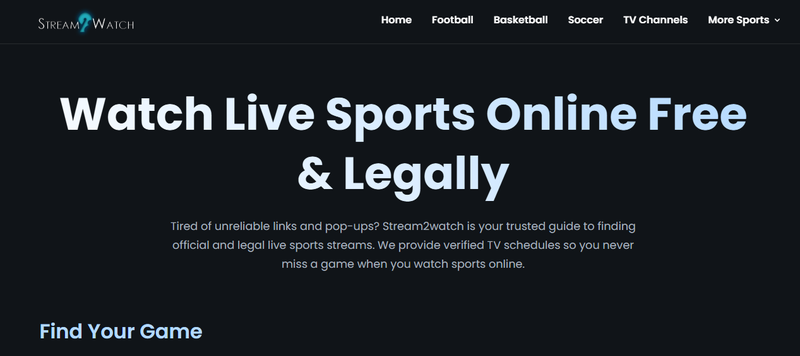 Stream2Watch offers sports and live TV
