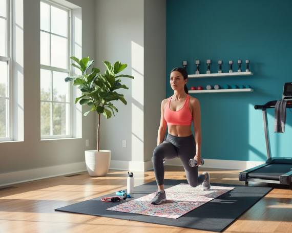 Woman working out in home gym