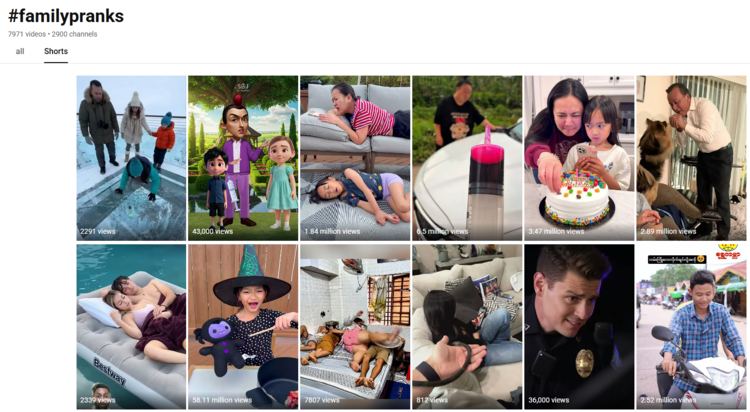 trending youtube shorts familypranks hashtags