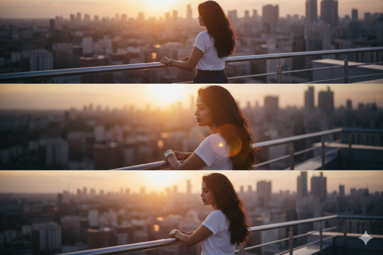 a girl on a rooftop at golden hour