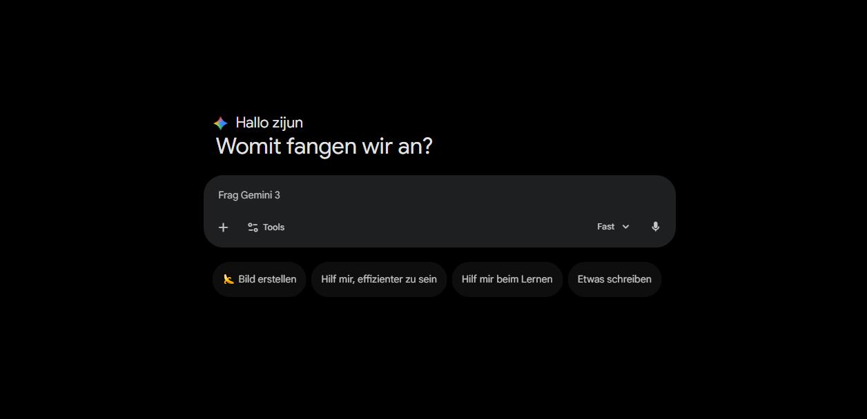 Gemini öffnen und mit Google-Konto anmelden, um zwei Bilder zusammenzufügen
