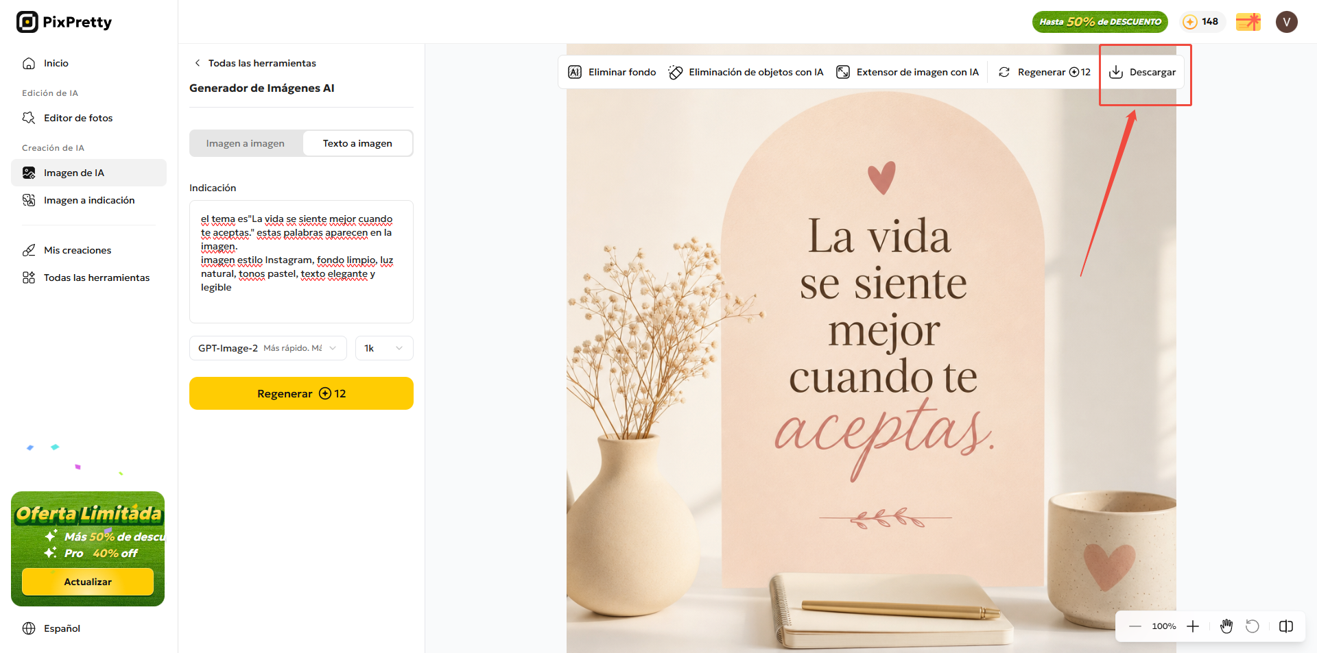 Cambiar el fondo de una foto con PixPretty para publicarla con una frase bonita