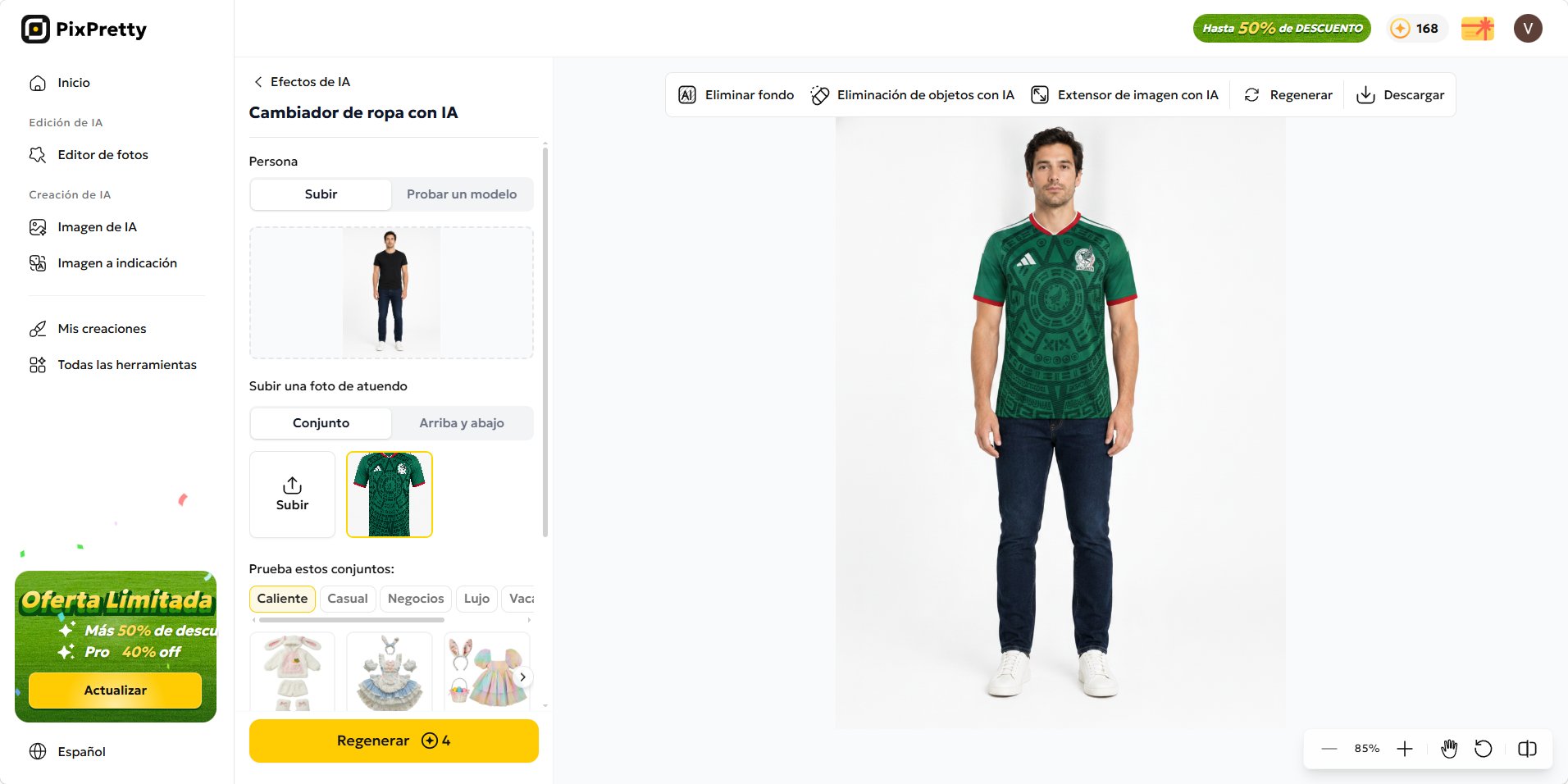 cambiador de ropa IA para camiseta de México para el Mundial 2026