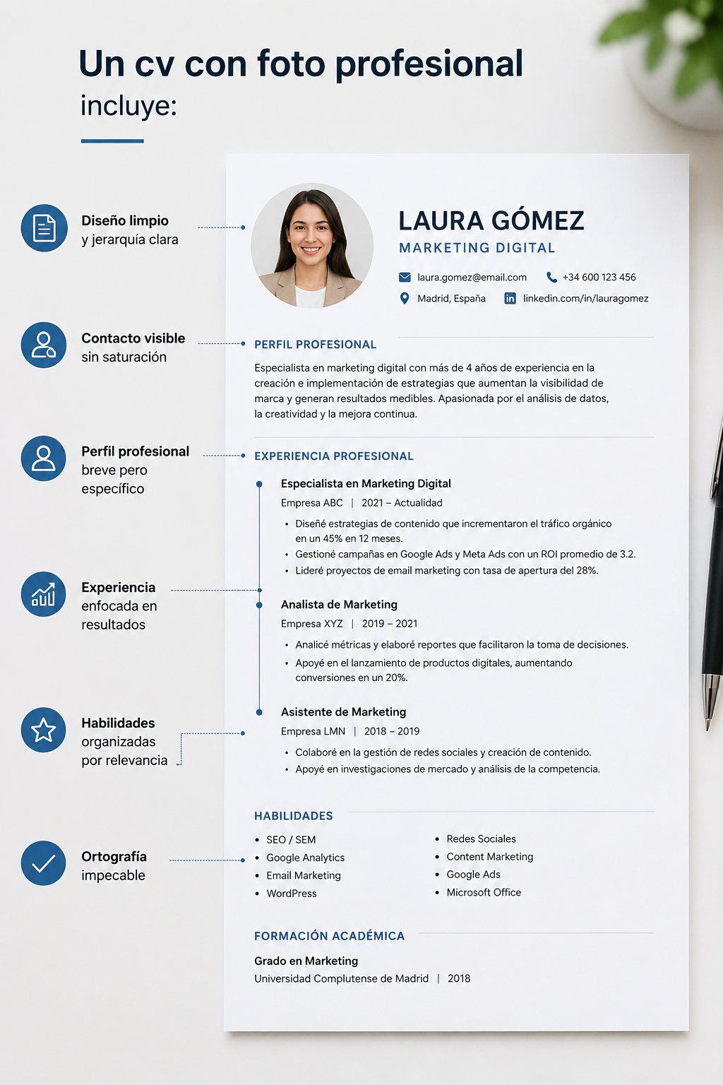 Foto para currículum profesional, ejemplo de foto para CV bien iluminada