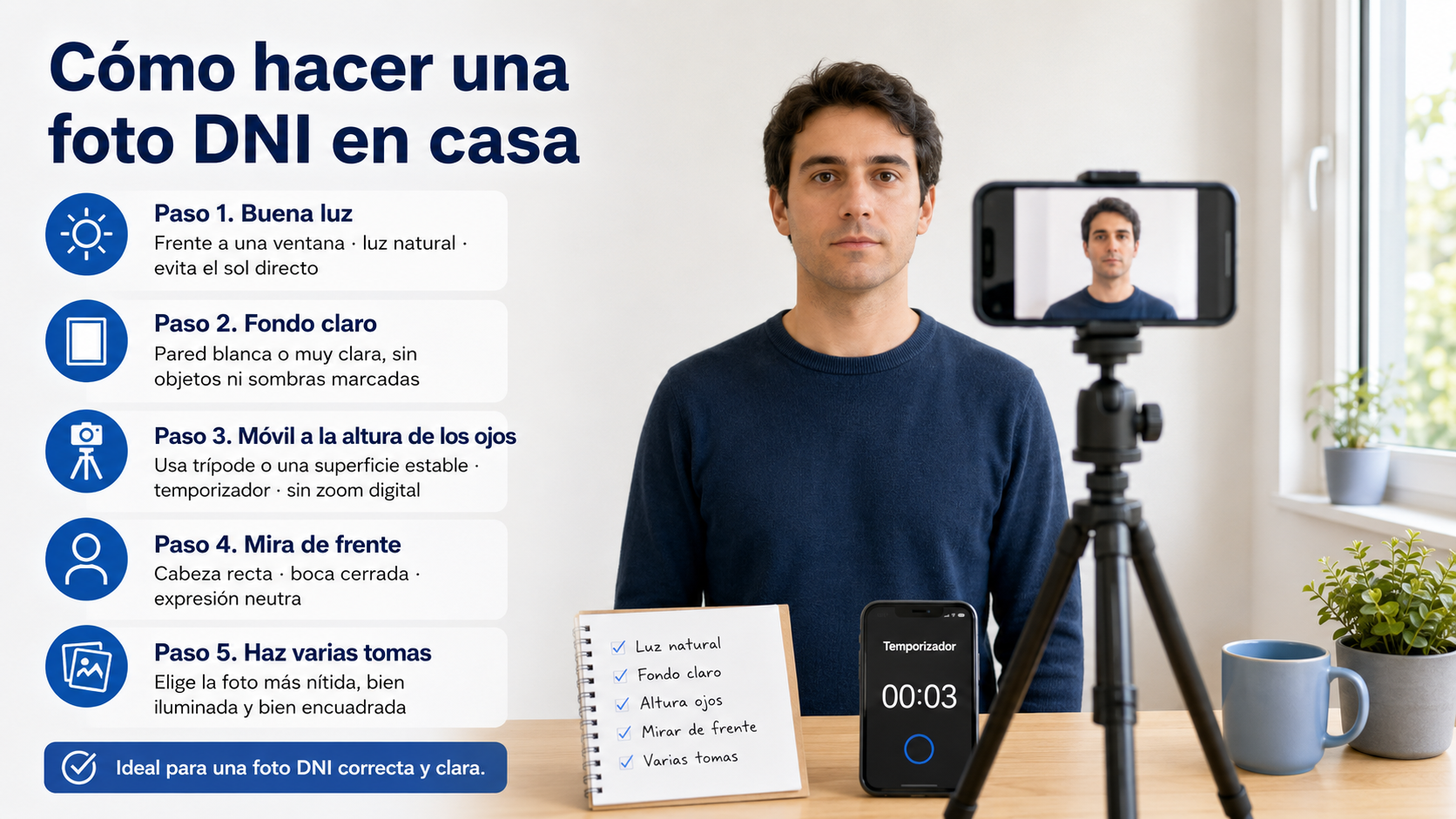 Cómo hacer una foto DNI en casa con fondo blanco paso a paso