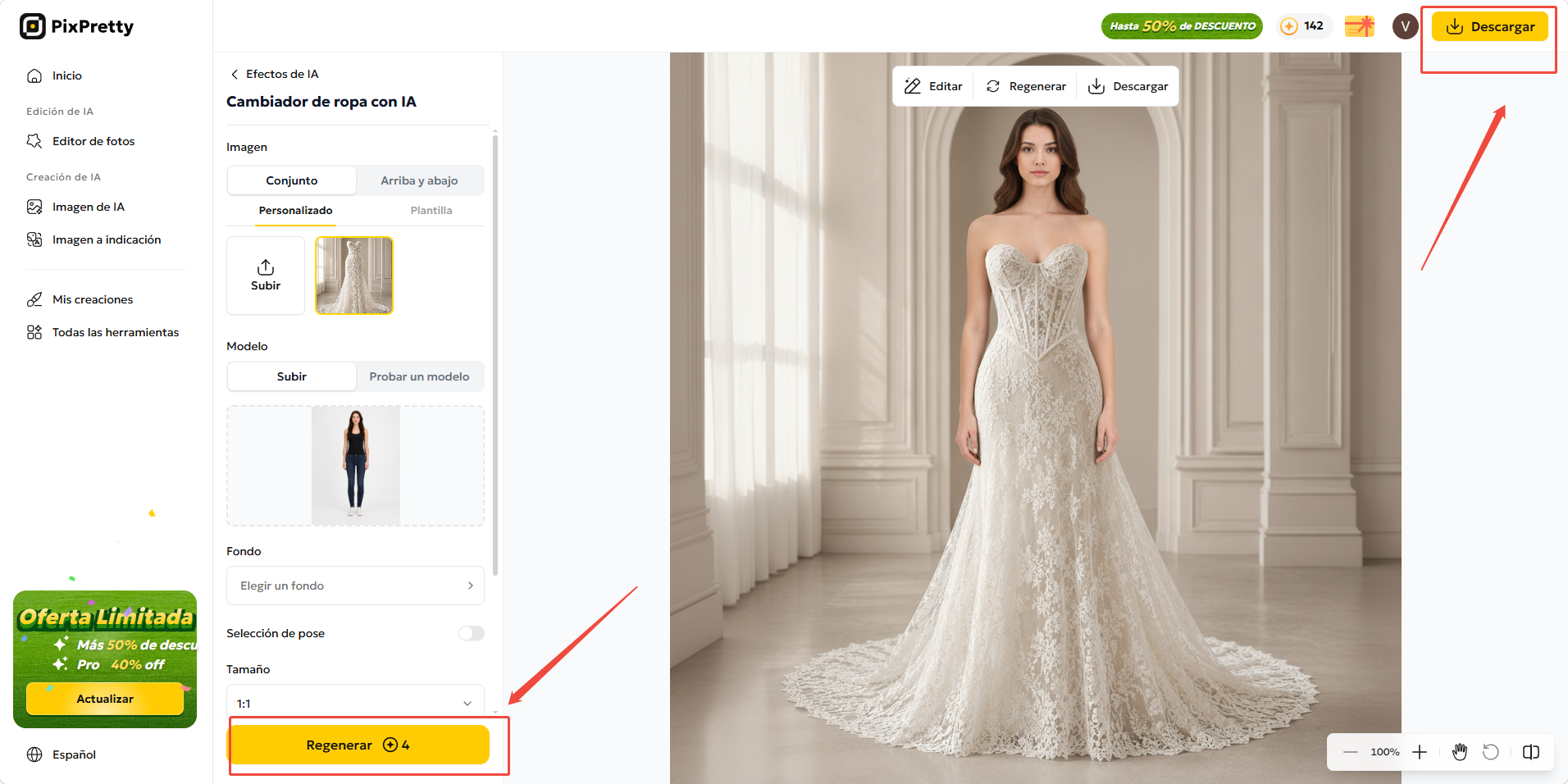 Probar vestidos de novia tendencia 2026 con PixPretty Cambiador de ropa con IA