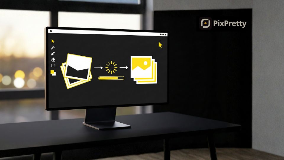 Antarmuka PixPretty saat melakukan batch edit bingkai foto