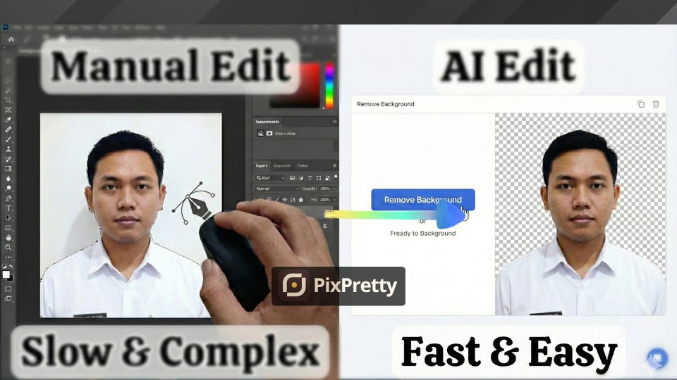 Perbandingan edit foto manual vs AI